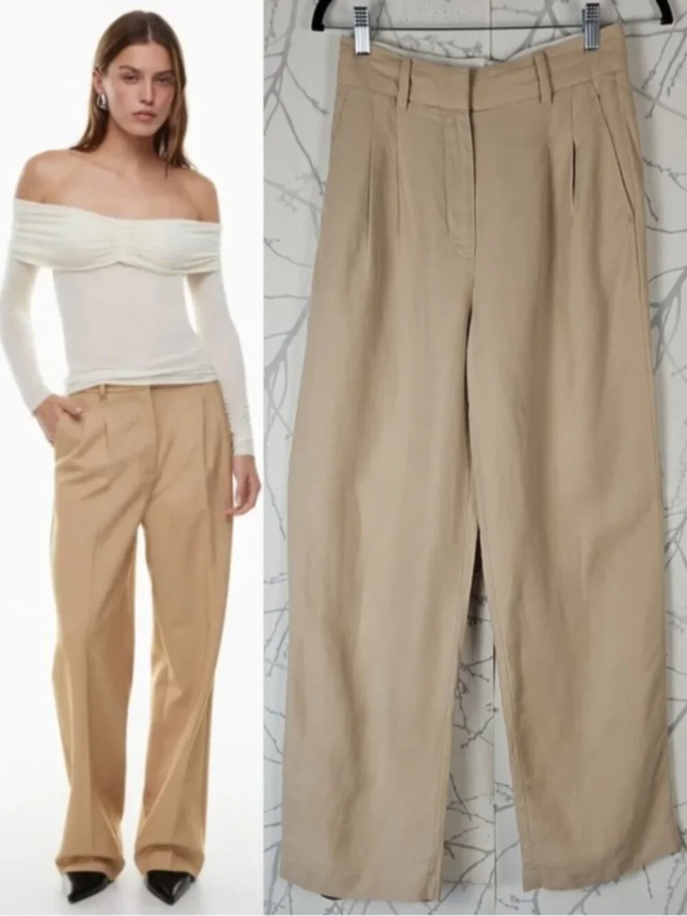 Wilfred Beige Cream Pleated Tencel Linen High Rise Effortless Pants